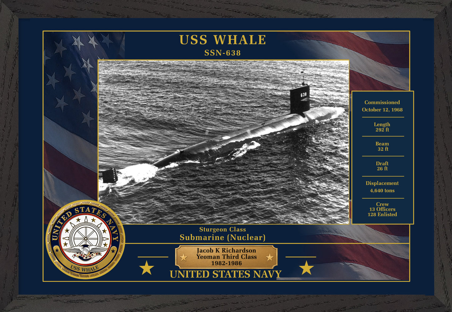USS Whale SSN-638 Framed Patriotic Photo