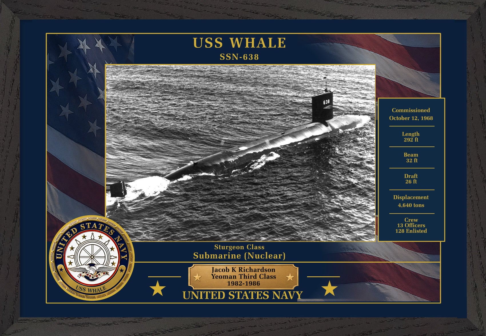 USS Whale SSN-638 Framed Patriotic Photo