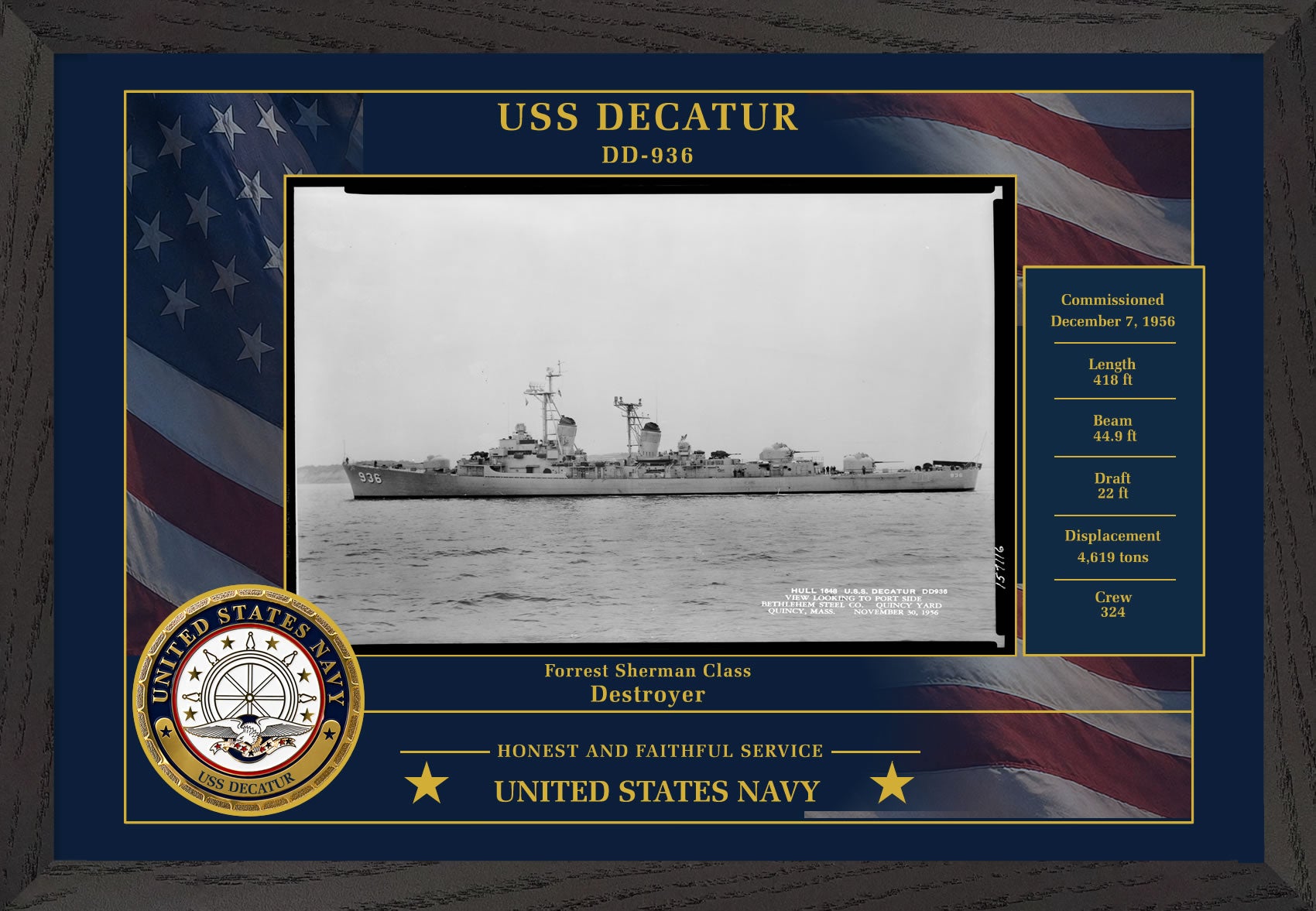 USS Decatur DD-936 Framed Patriotic Photo