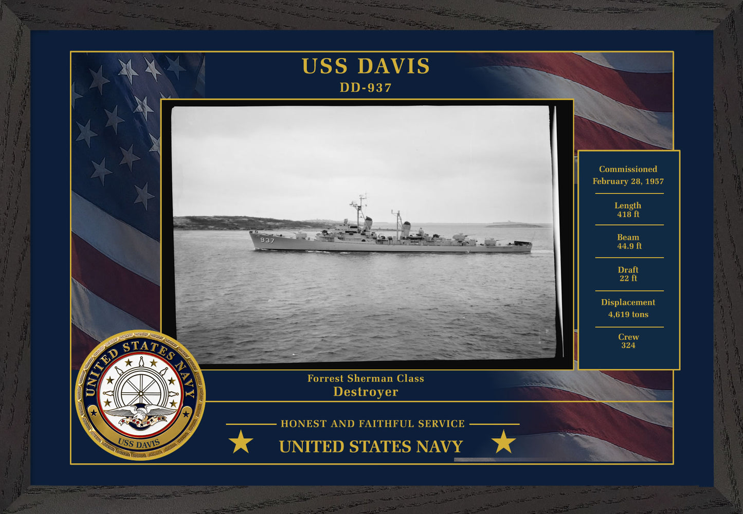 USS Davis DD-937 Framed Patriotic Photo