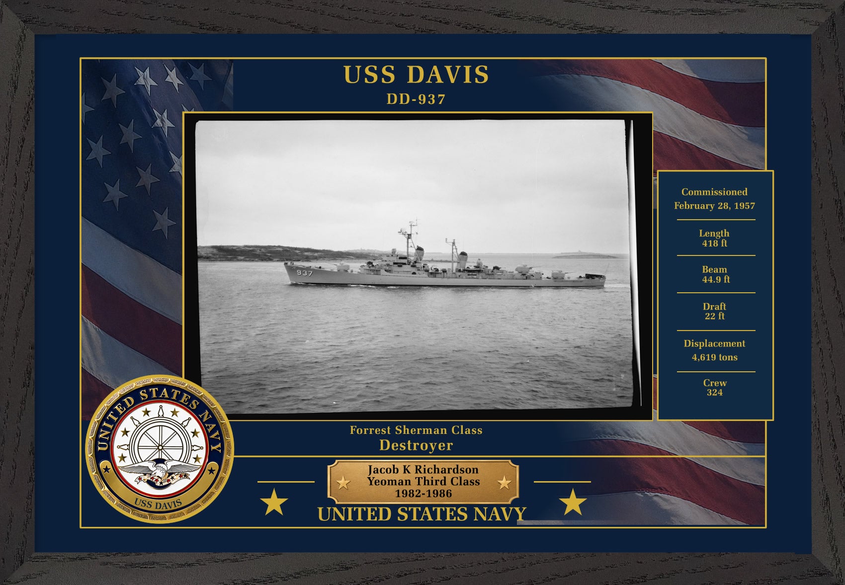 USS Davis DD-937 Framed Patriotic Photo