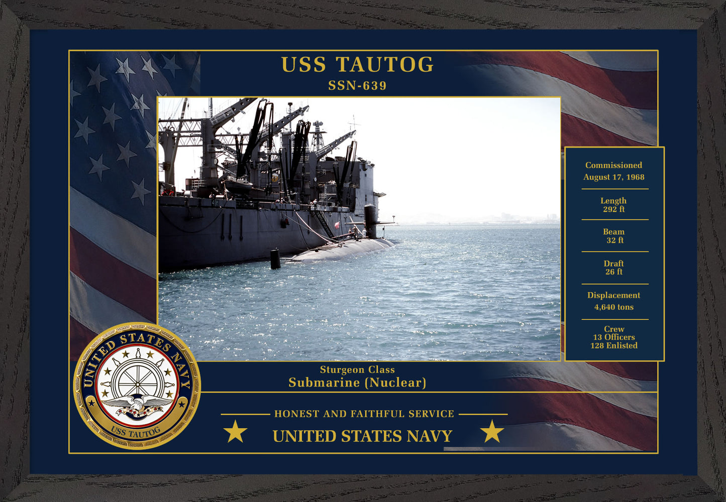 USS Tautog SSN-639 Framed Patriotic Photo