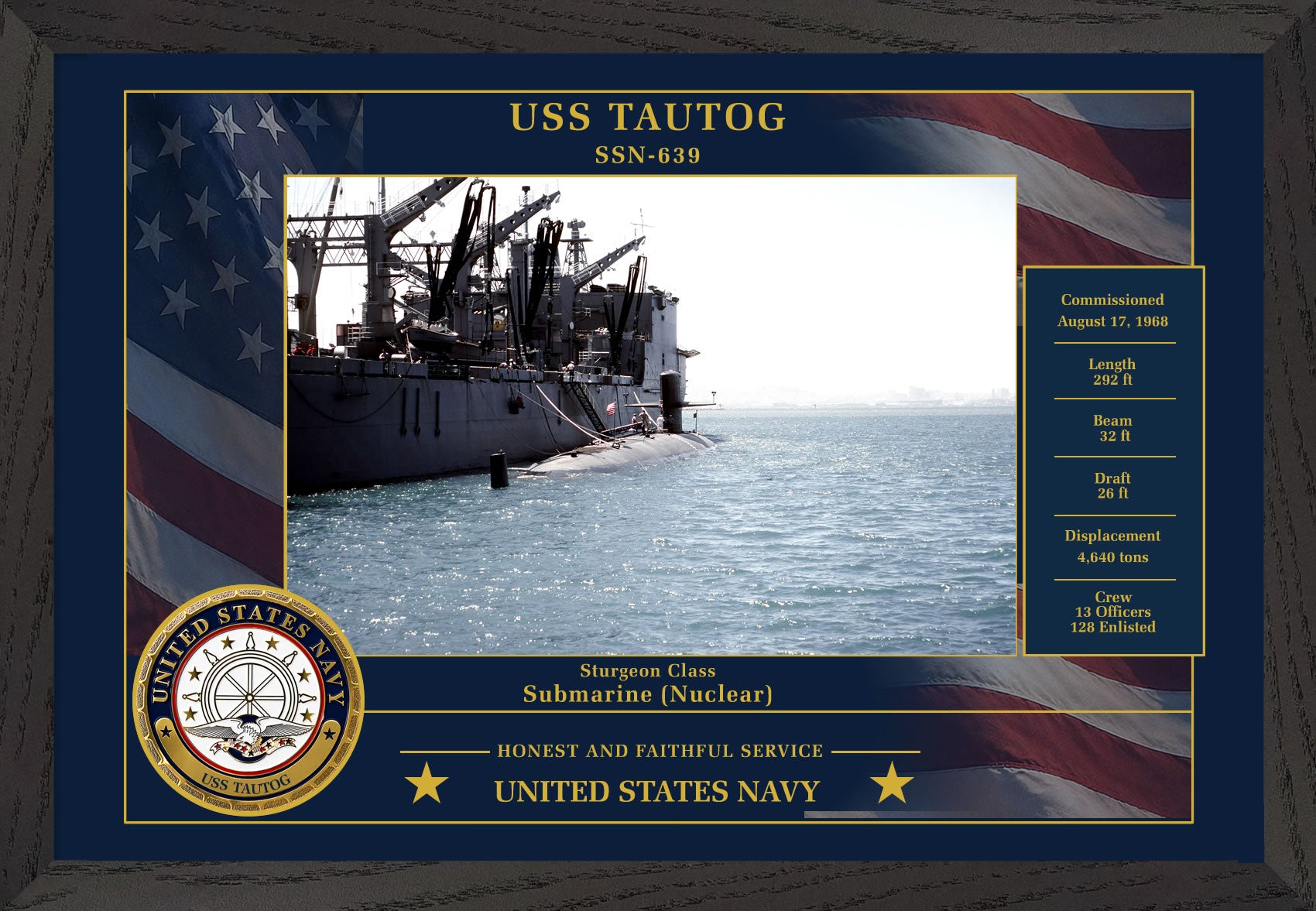 USS Tautog SSN-639 Framed Patriotic Photo