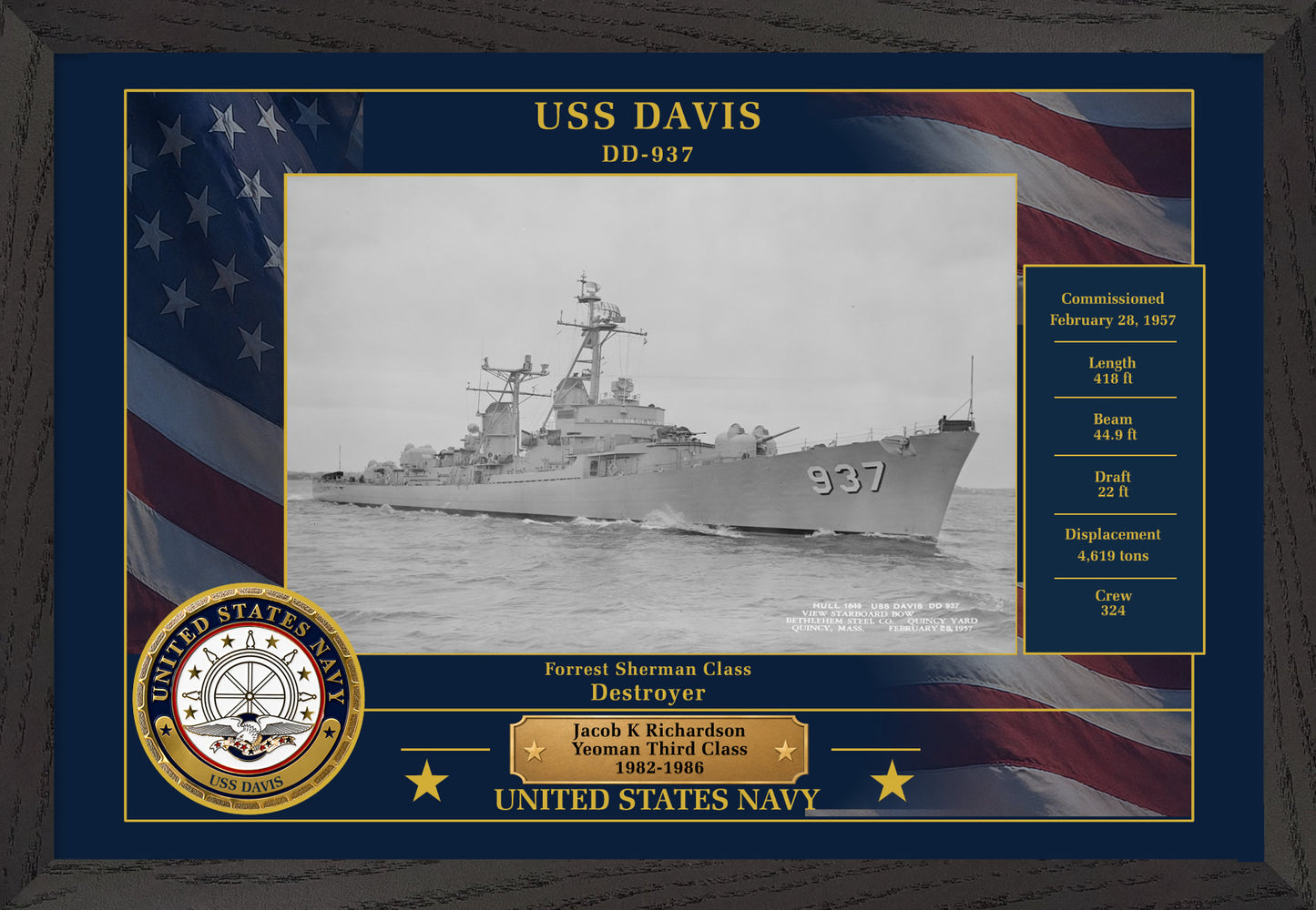 USS Davis DD-937 Framed Patriotic Photo