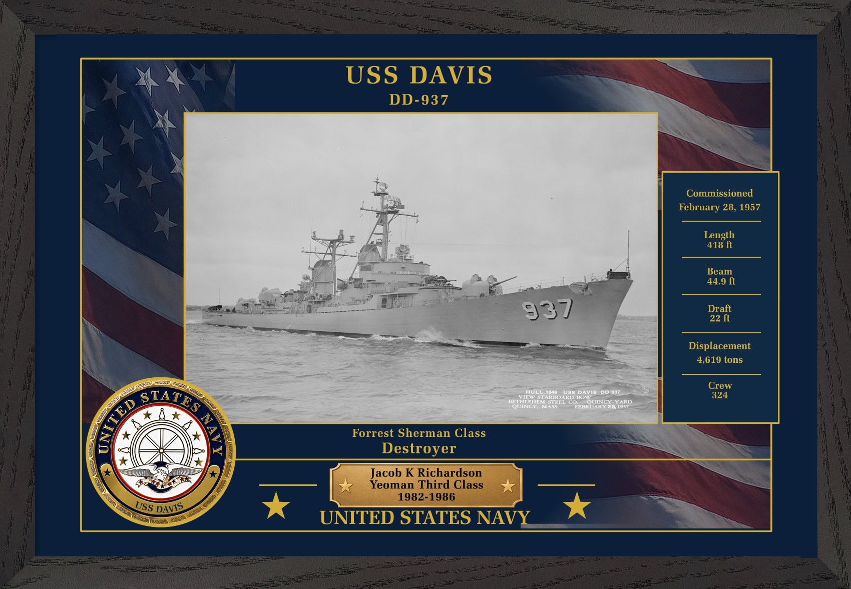 USS Davis DD-937 Framed Patriotic Photo