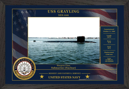 USS Grayling SSN-646 Framed Patriotic Photo