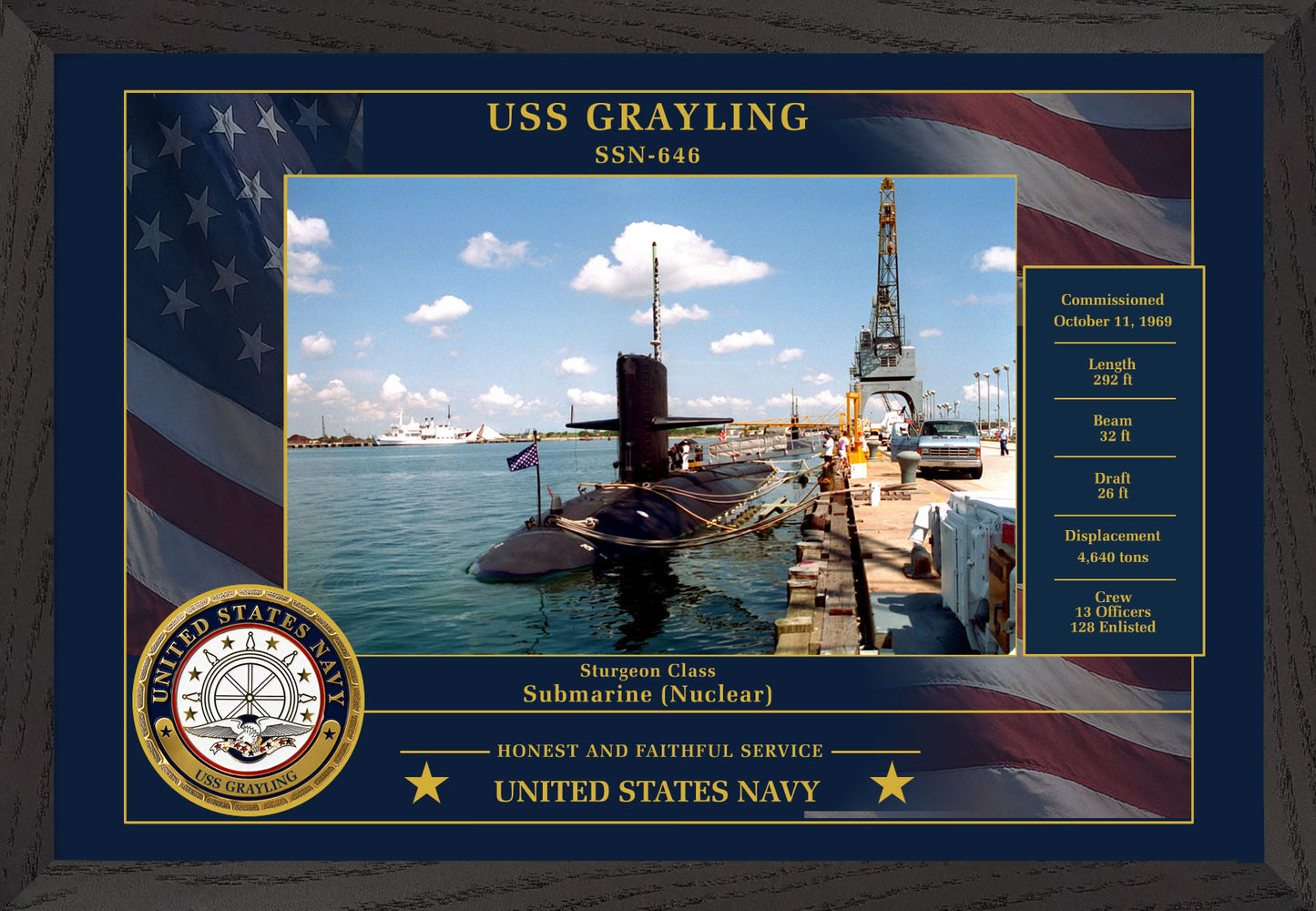USS Grayling SSN-646 Framed Patriotic Photo