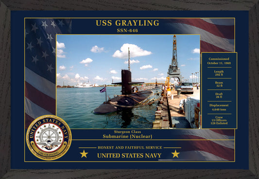 USS Grayling SSN-646 Framed Patriotic Photo