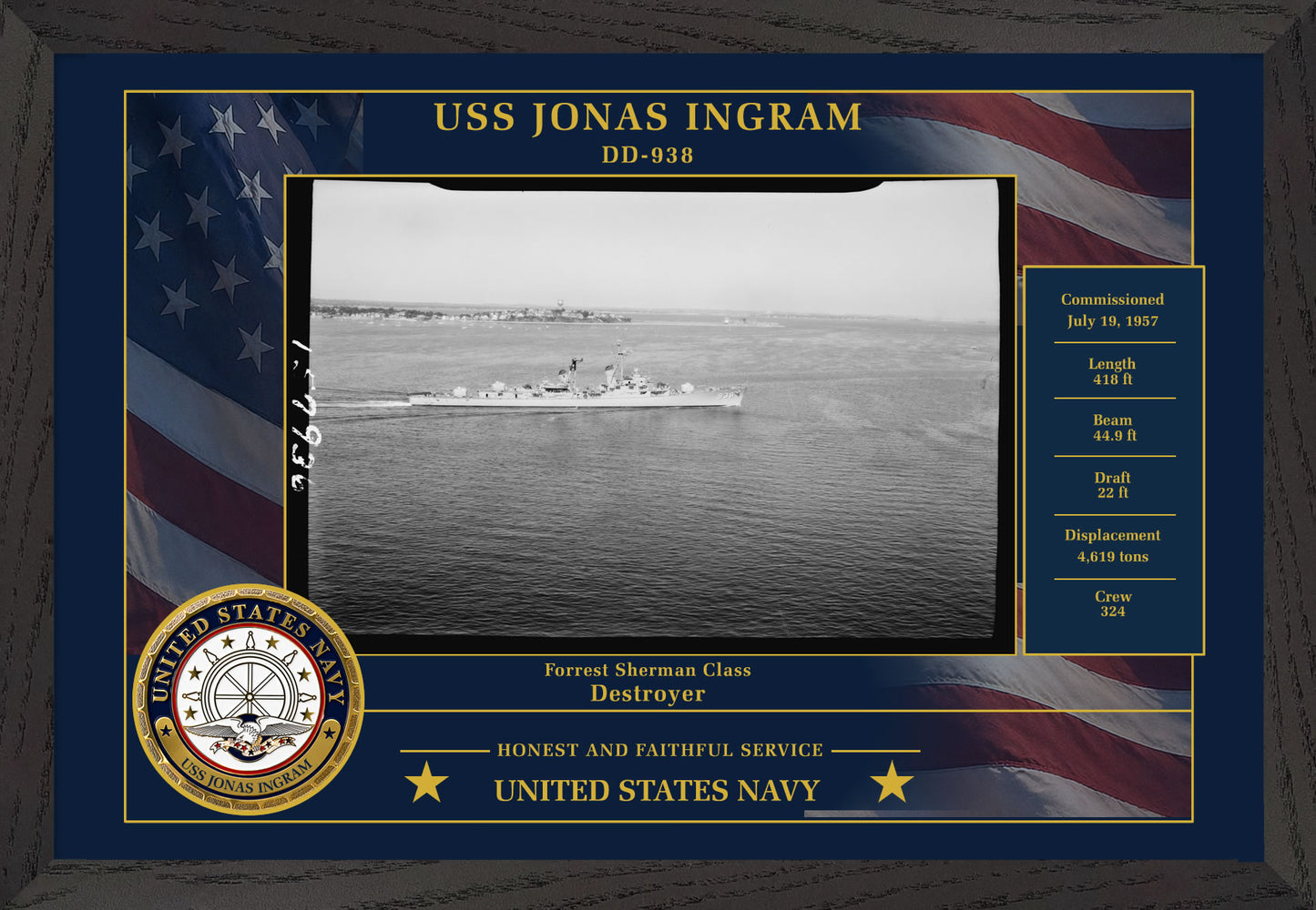 USS Jonas Ingram DD-938 Framed Patriotic Photo