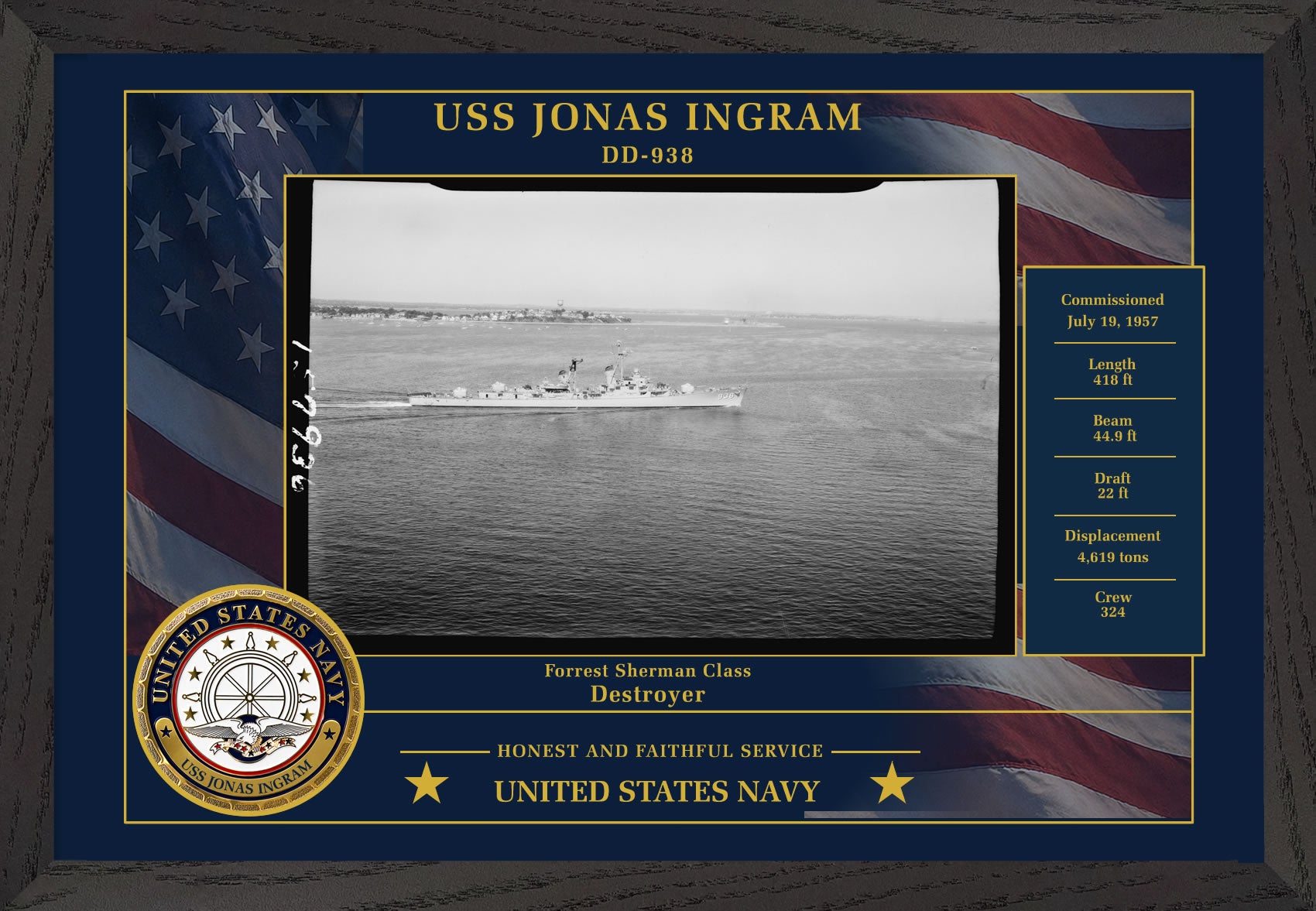USS Jonas Ingram DD-938 Framed Patriotic Photo