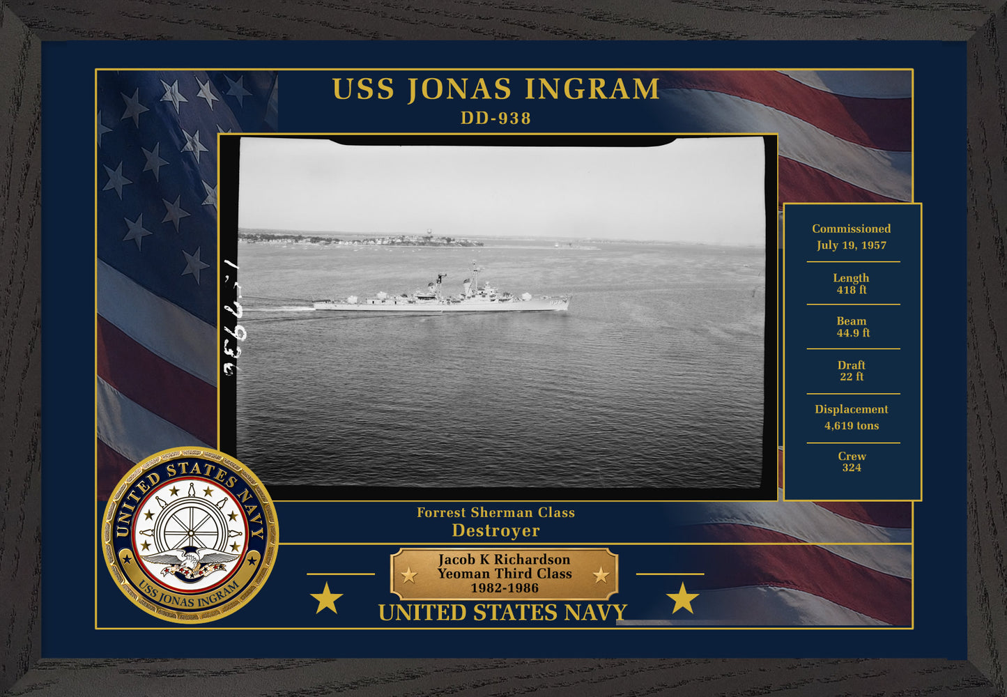 USS Jonas Ingram DD-938 Framed Patriotic Photo
