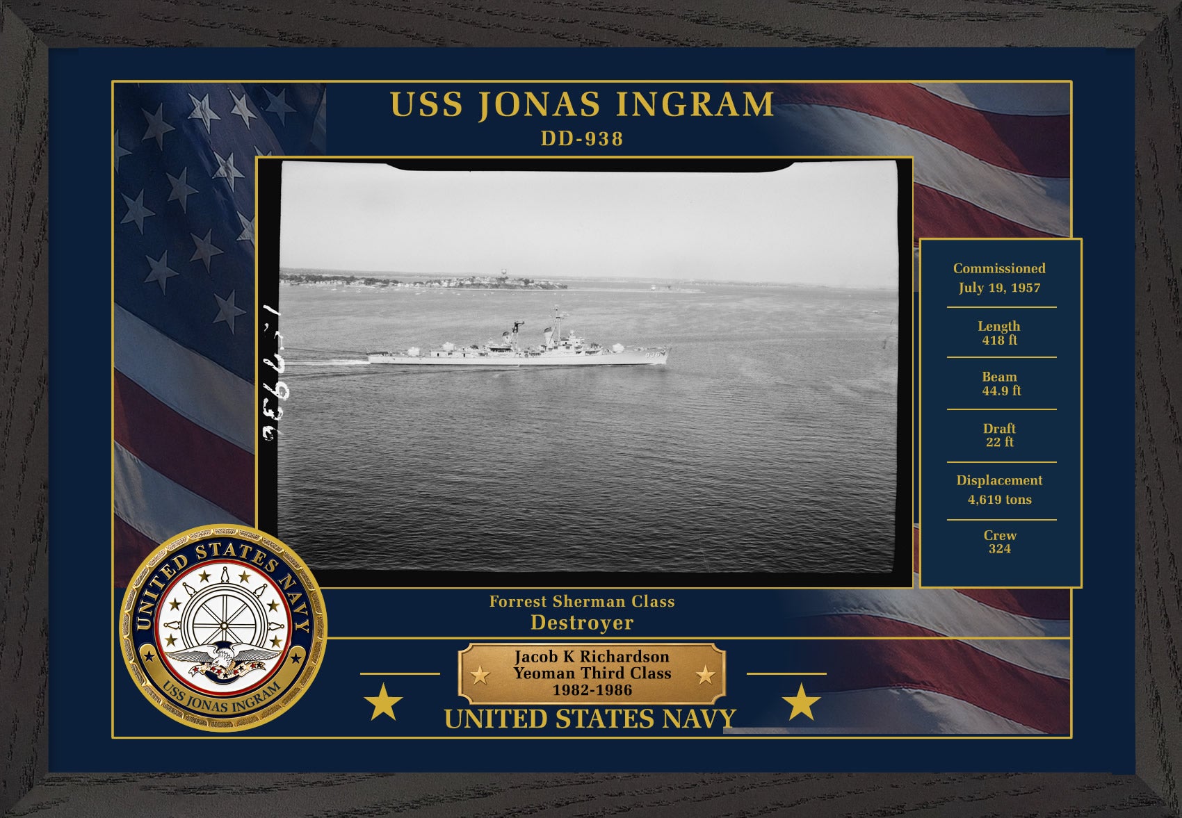 USS Jonas Ingram DD-938 Framed Patriotic Photo