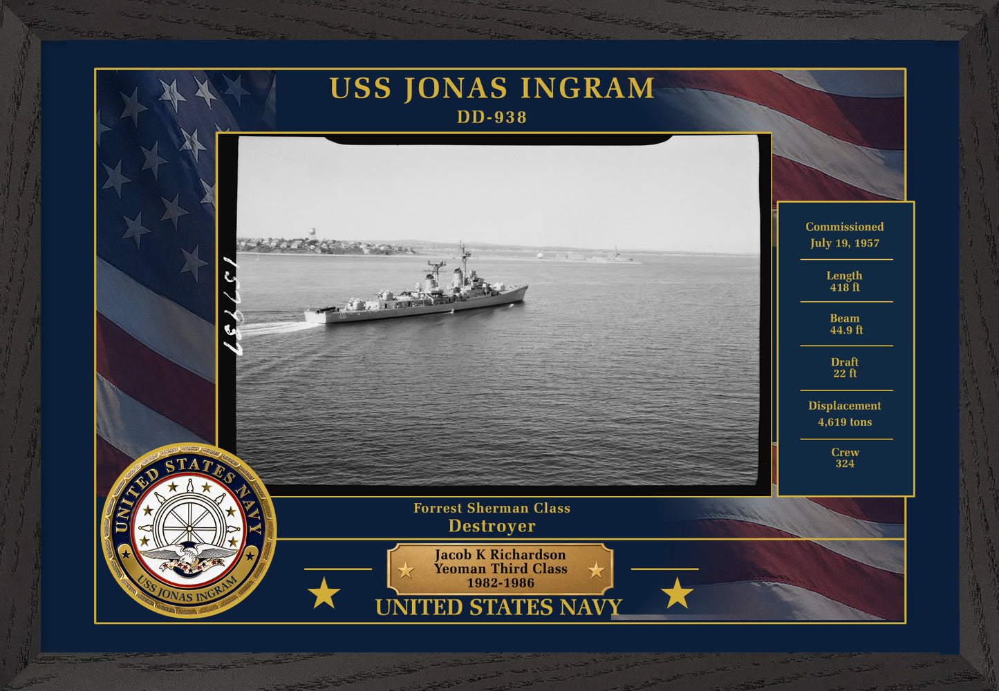 USS Jonas Ingram DD-938 Framed Patriotic Photo