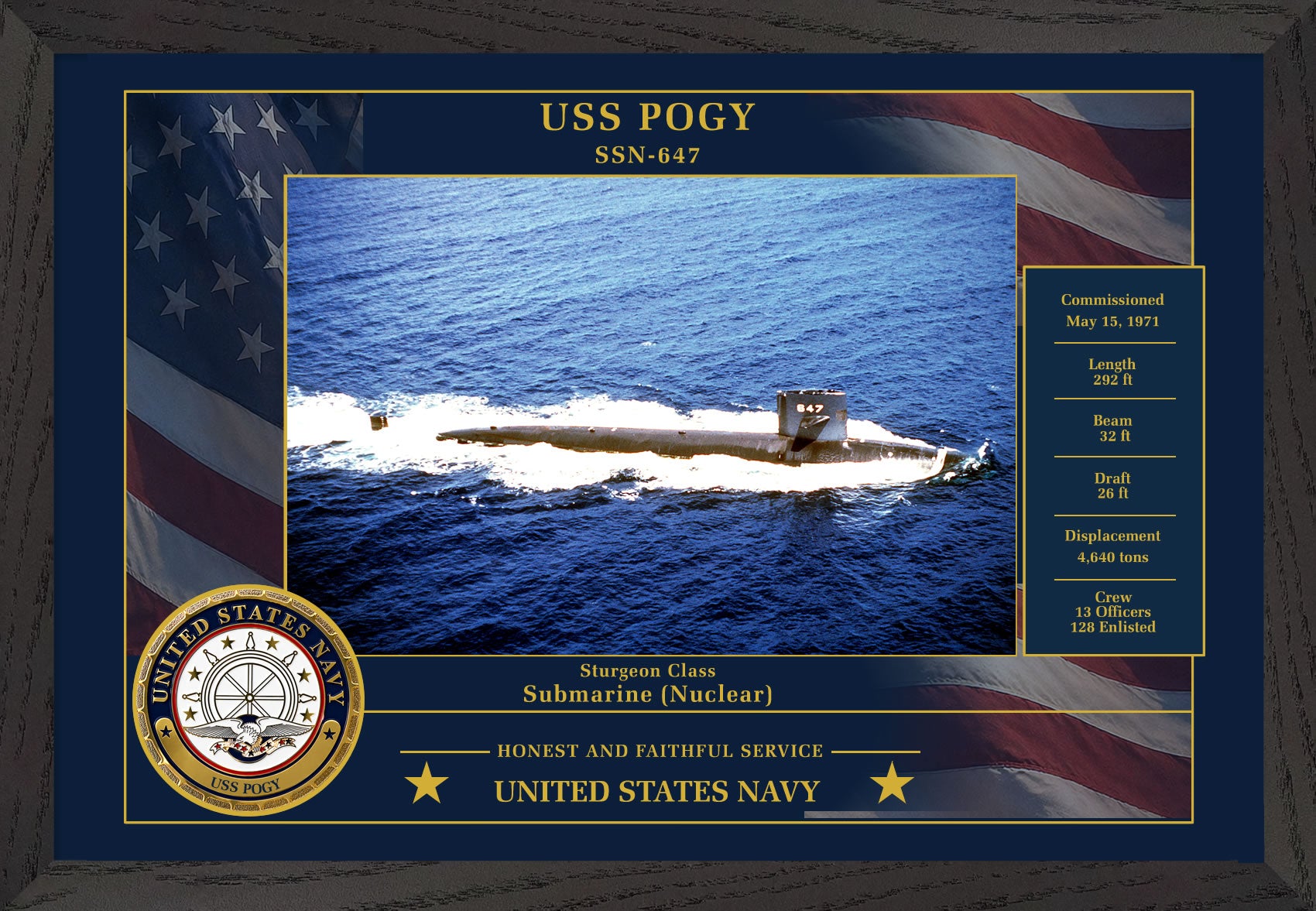 USS Pogy SSN-647 Framed Patriotic Photo