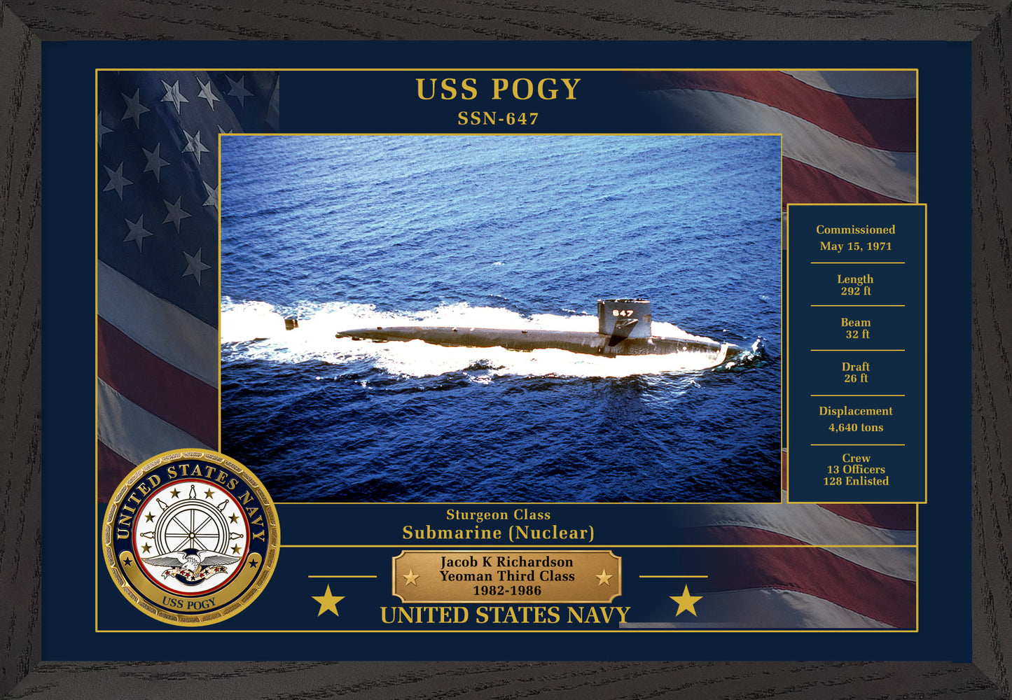 USS Pogy SSN-647 Framed Patriotic Photo