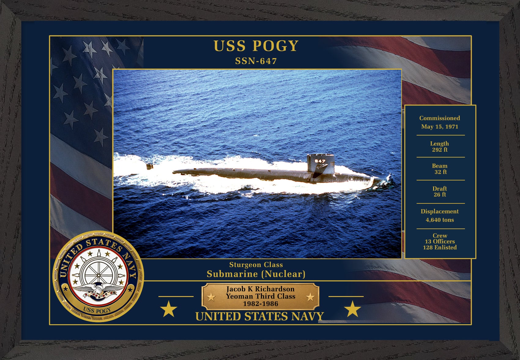 USS Pogy SSN-647 Framed Patriotic Photo