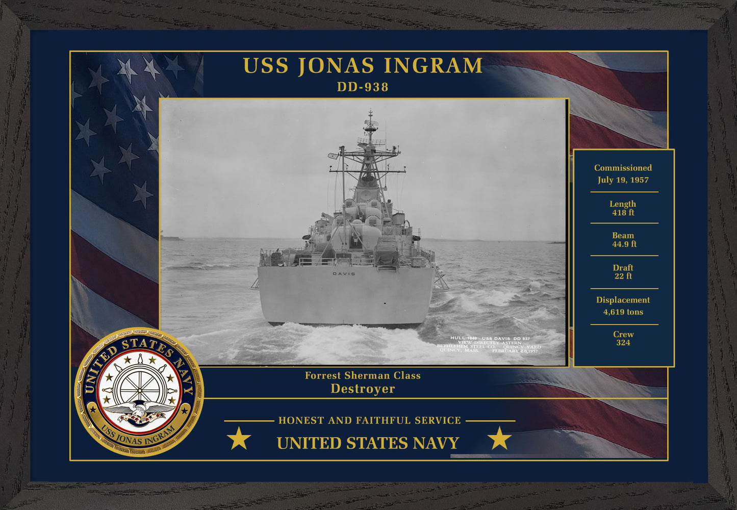 USS Jonas Ingram DD-938 Framed Patriotic Photo