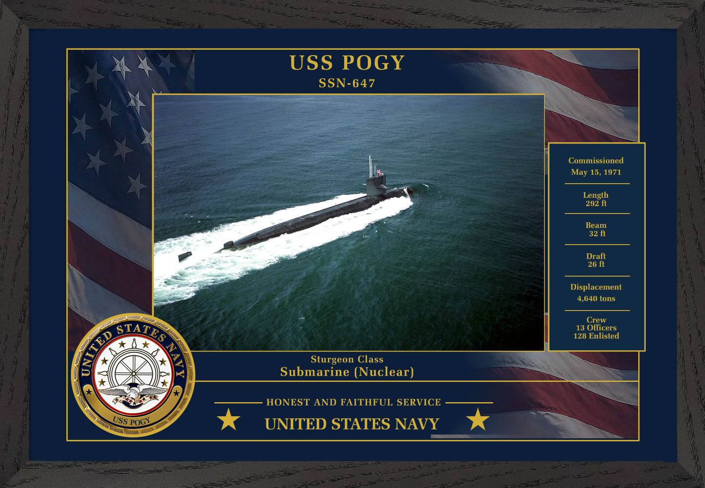 USS Pogy SSN-647 Framed Patriotic Photo