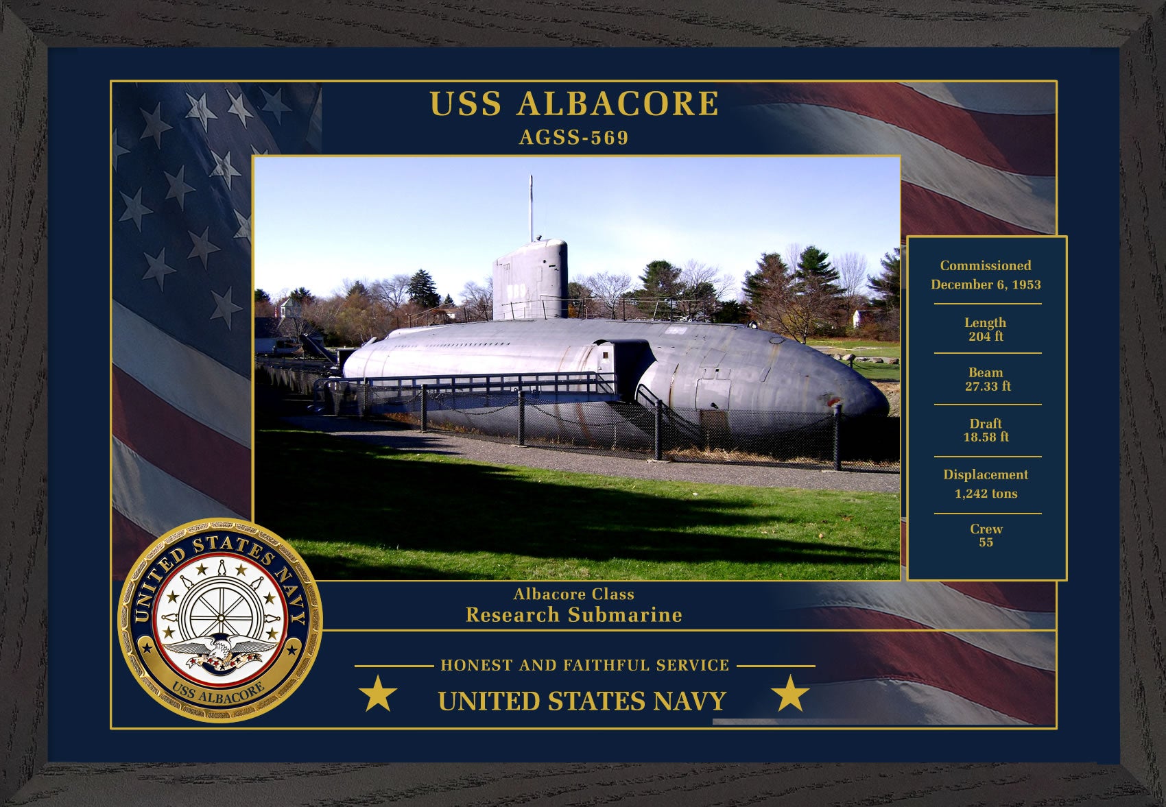 USS Albacore AGSS-569 Framed Patriotic Photo