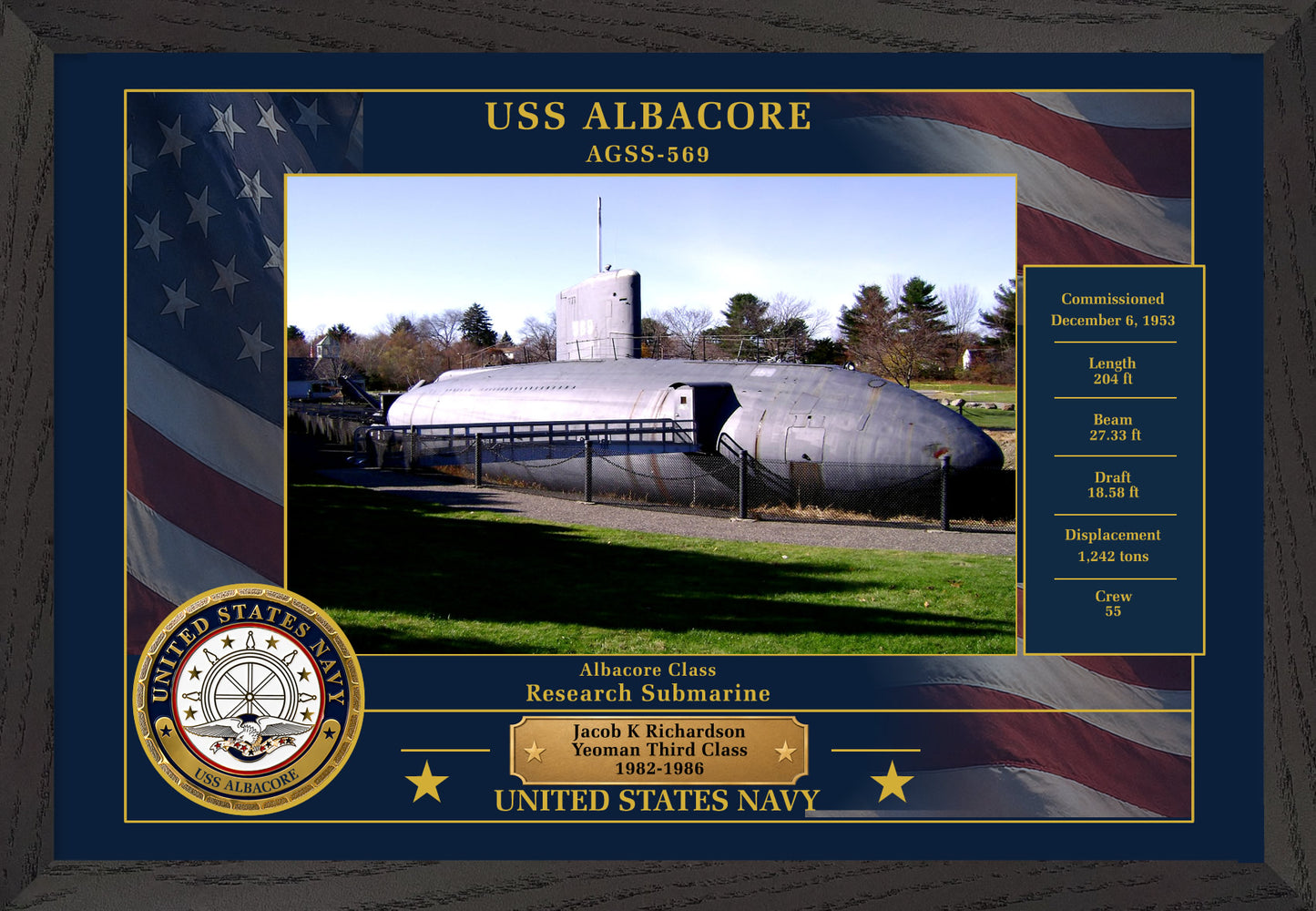 USS Albacore AGSS-569 Framed Patriotic Photo