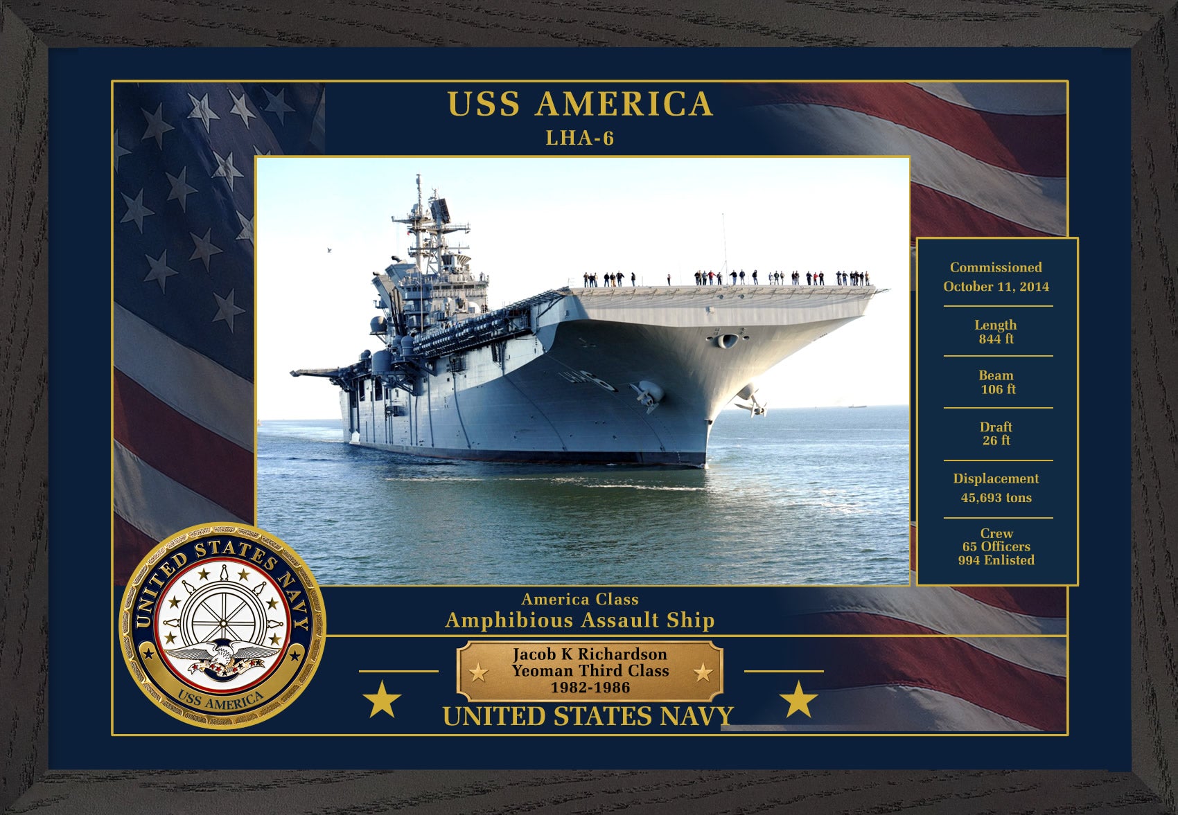 USS America LHA-6 Framed Patriotic Photo