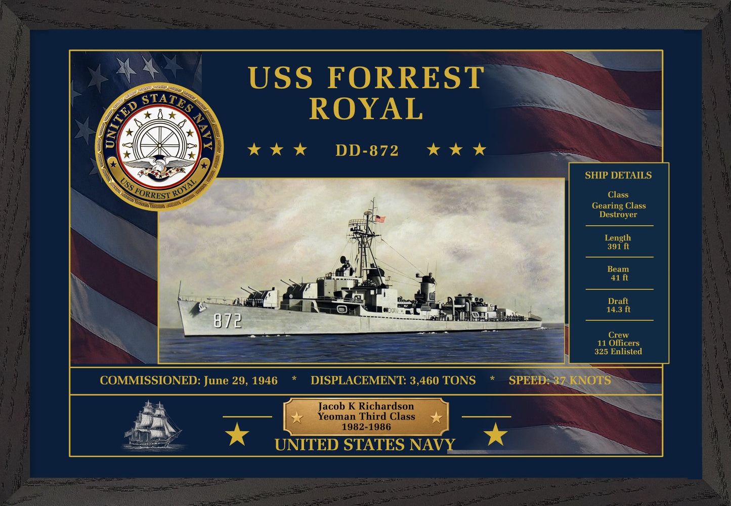 USS Forrest Royal DD-872 Framed Patriotic Art
