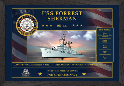 USS Forrest Sherman DD-931 Framed Patriotic Art