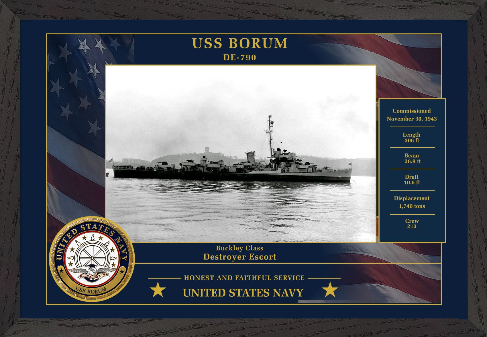 USS Borum DE-790 Framed Patriotic Photo