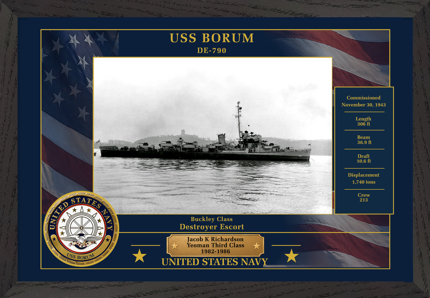USS Borum DE-790 Framed Patriotic Photo