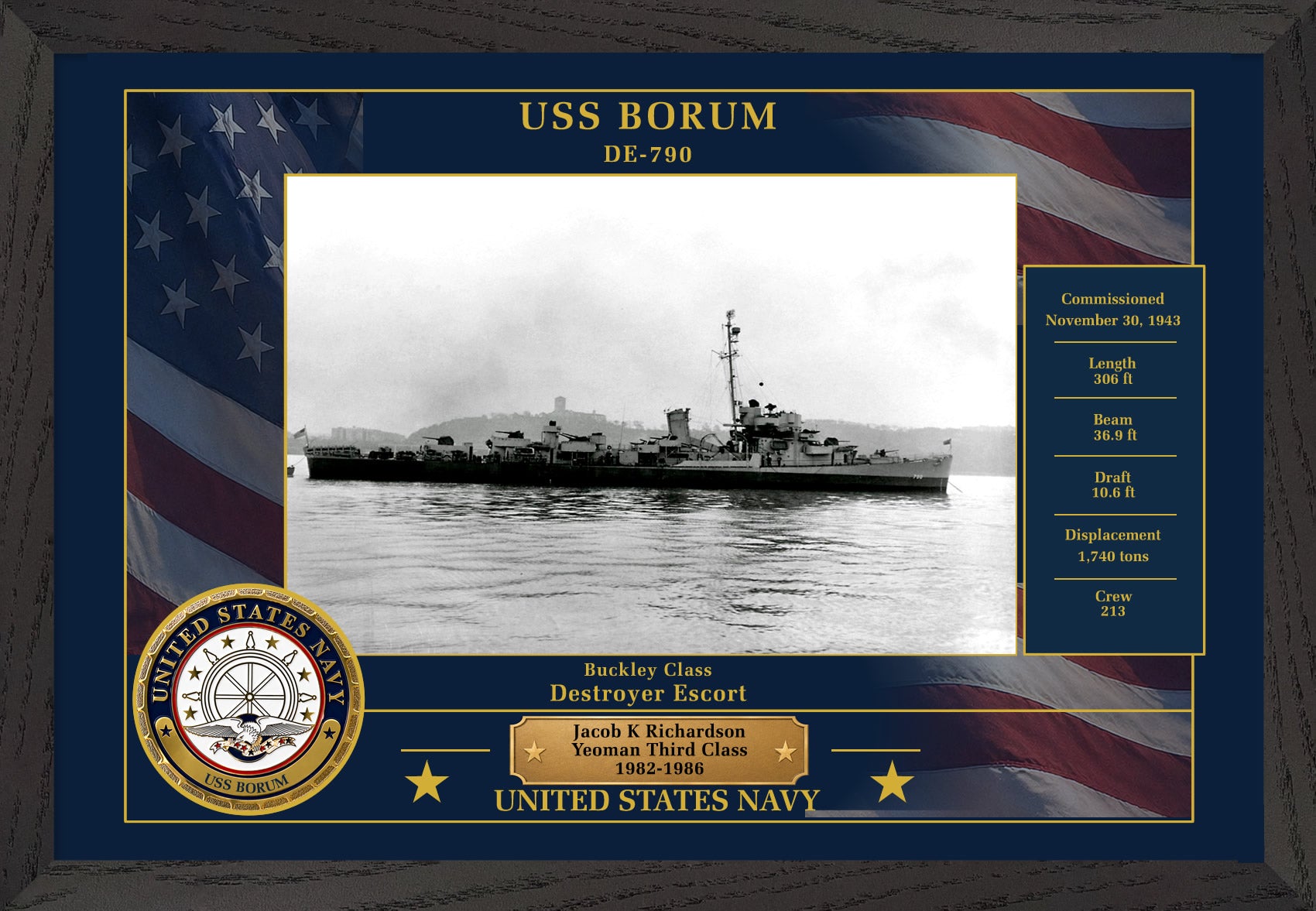 USS Borum DE-790 Framed Patriotic Photo