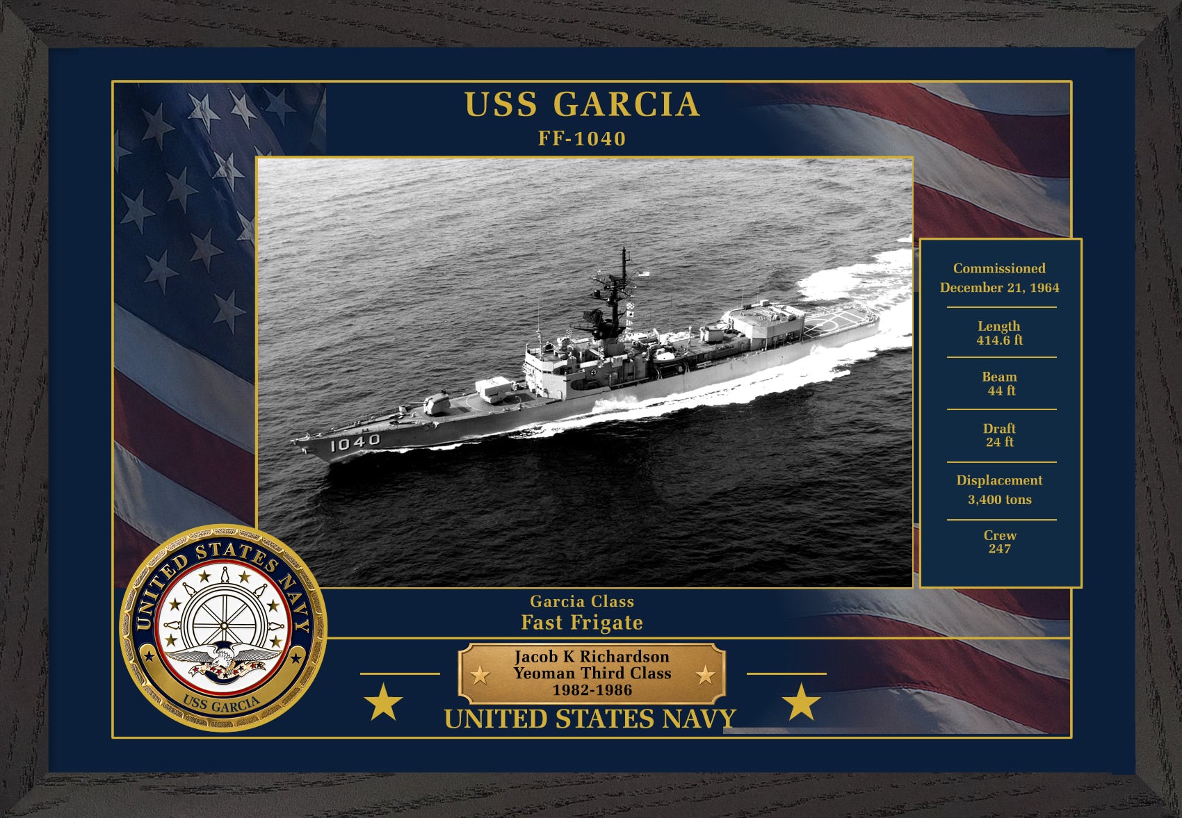 USS Garcia FF-1040 Framed Patriotic Photo