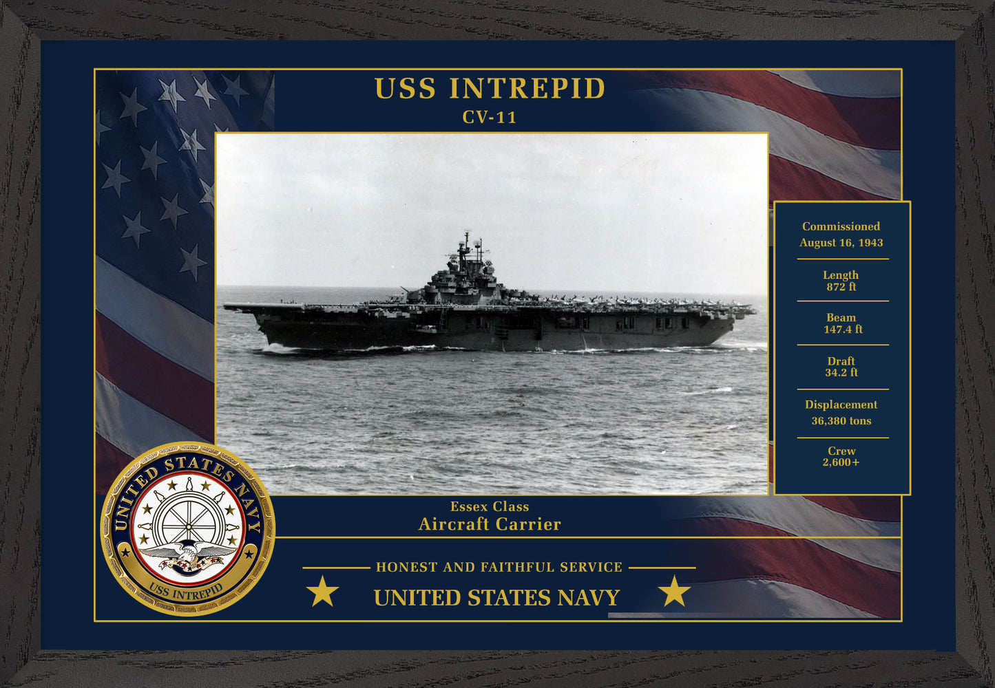 USS Intrepid CV-11 Framed Patriotic Photo