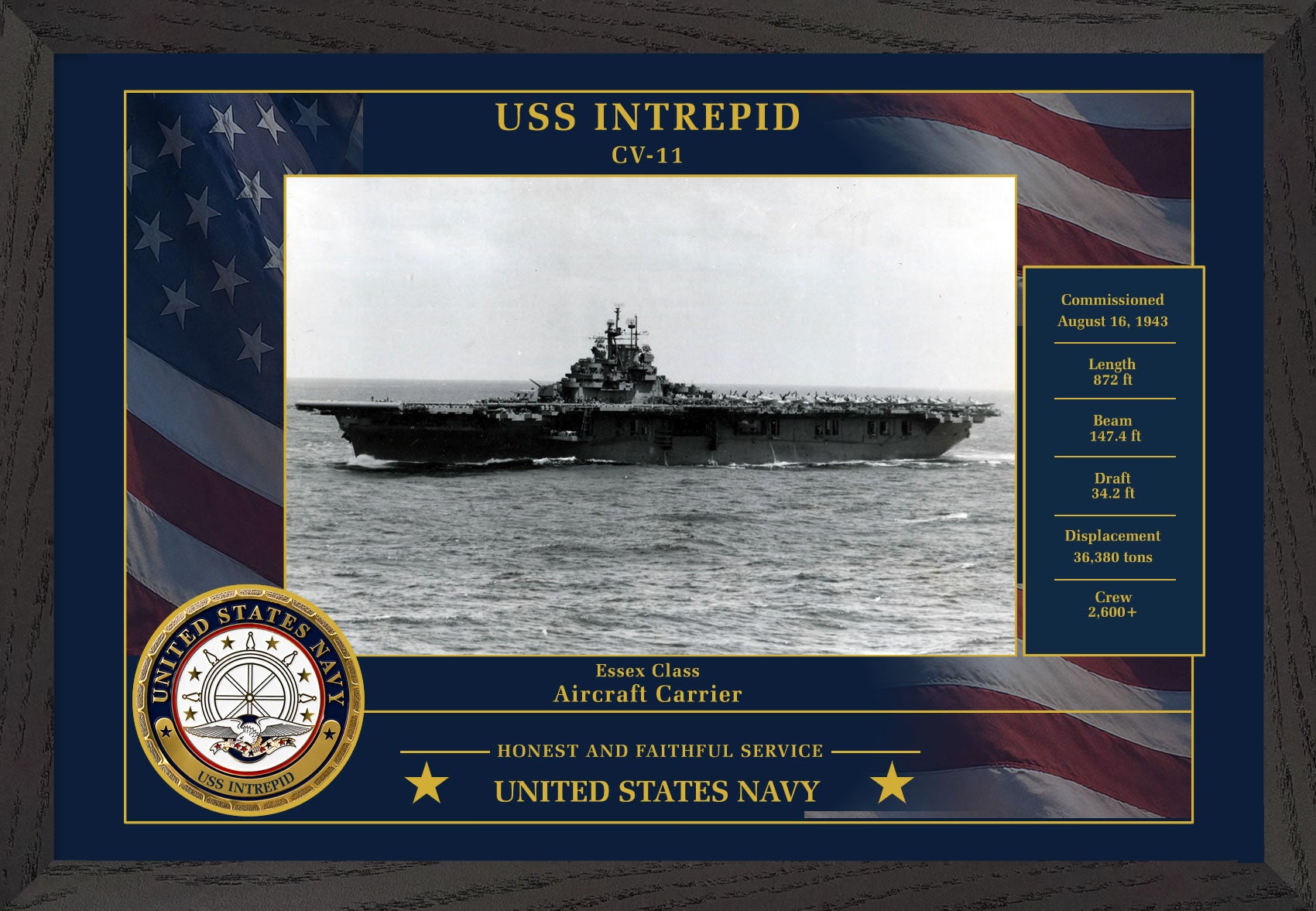 USS Intrepid CV-11 Framed Patriotic Photo