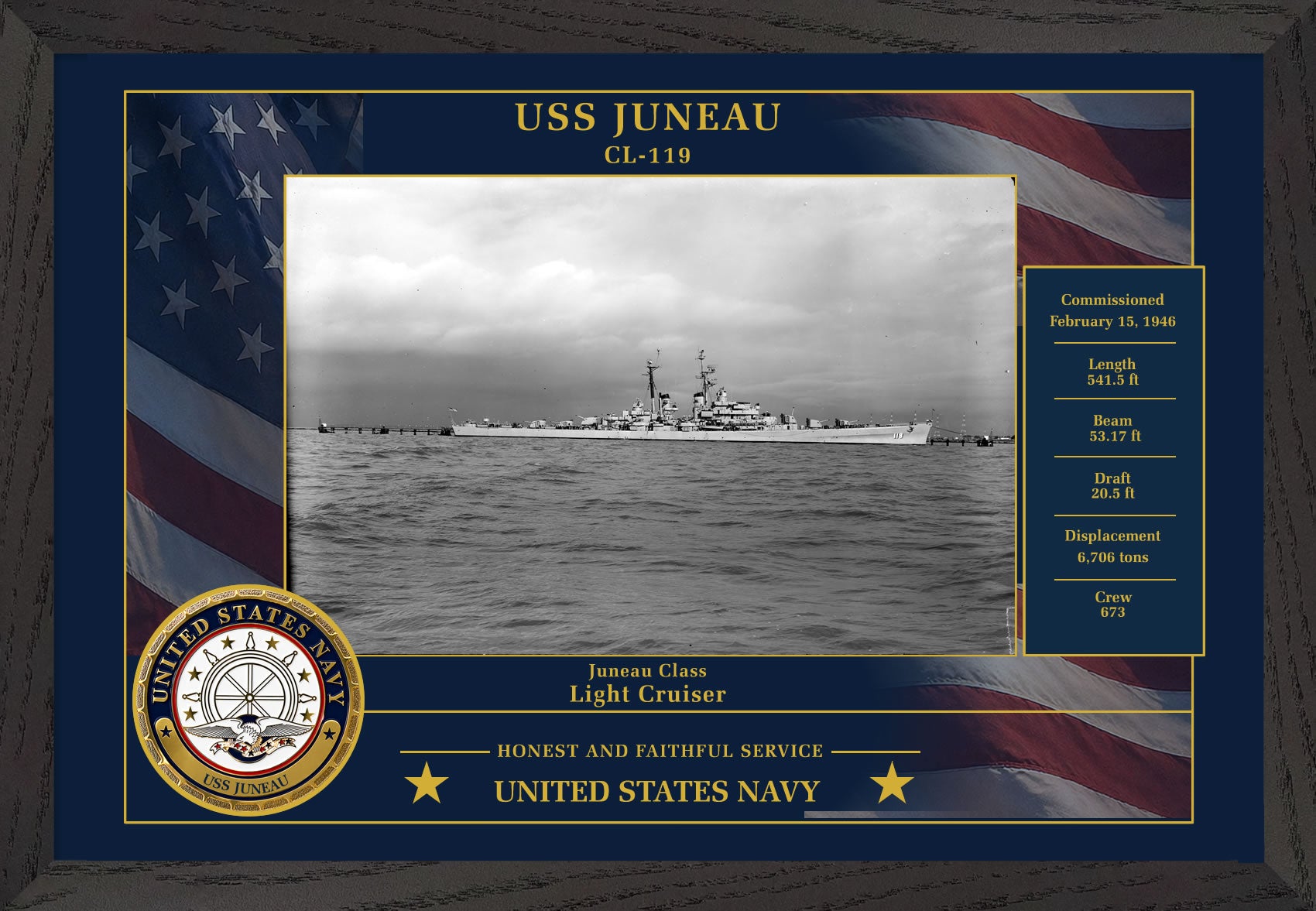 USS Juneau CL-119 Framed Patriotic Photo