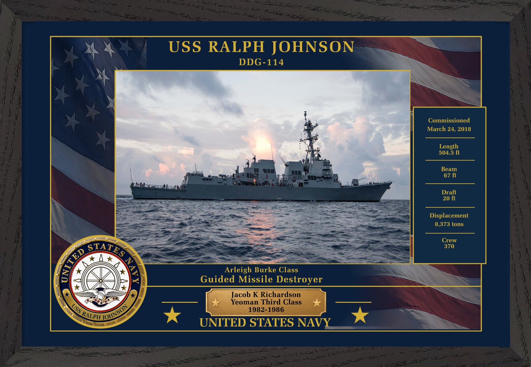 USS Ralph Johnson DDG-114 Framed Patriotic Photo