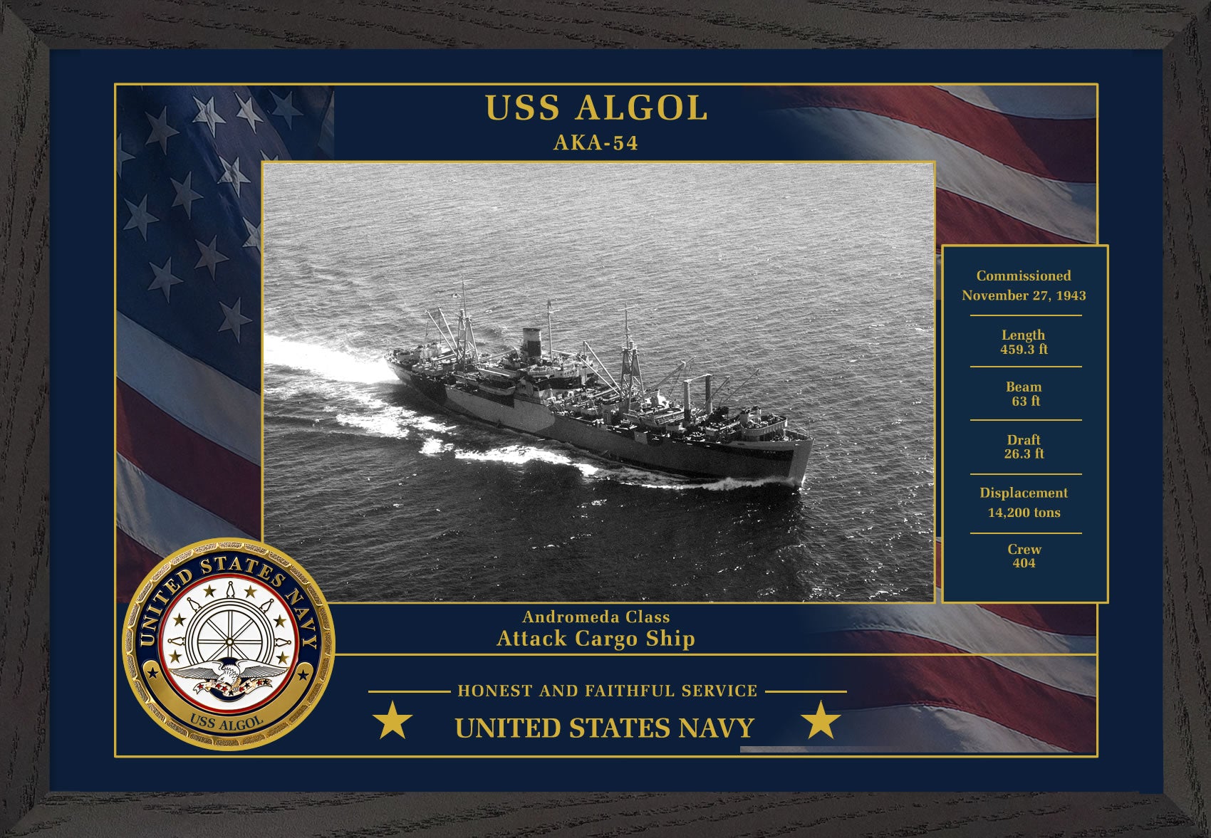 USS Algol AKA-54 Framed Patriotic Photo