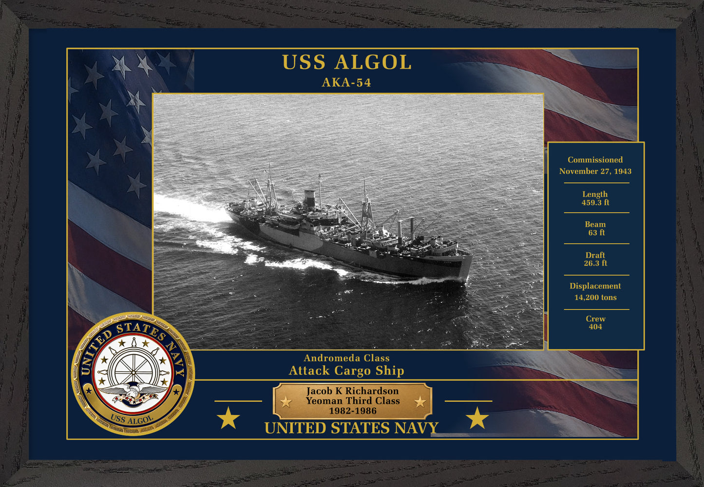 USS Algol AKA-54 Framed Patriotic Photo