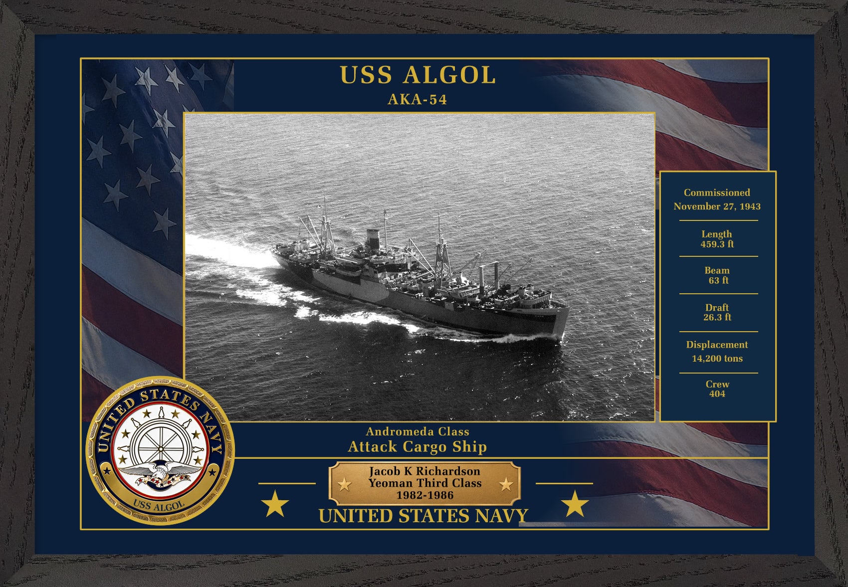 USS Algol AKA-54 Framed Patriotic Photo