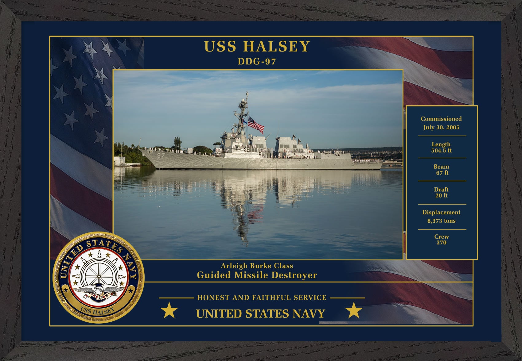 USS Halsey DDG-97 Framed Patriotic Photo