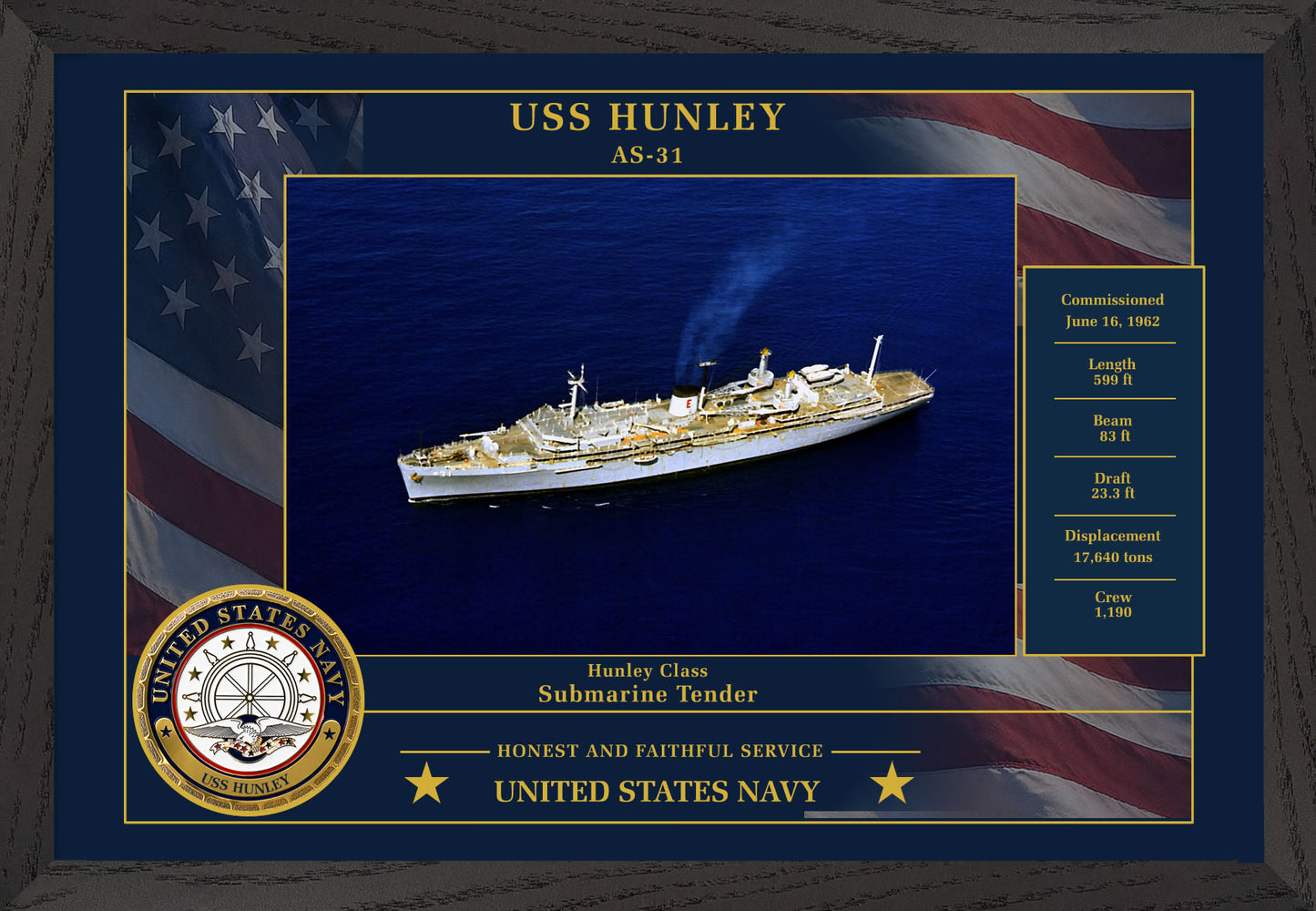USS Hunley AS-31 Framed Patriotic Photo