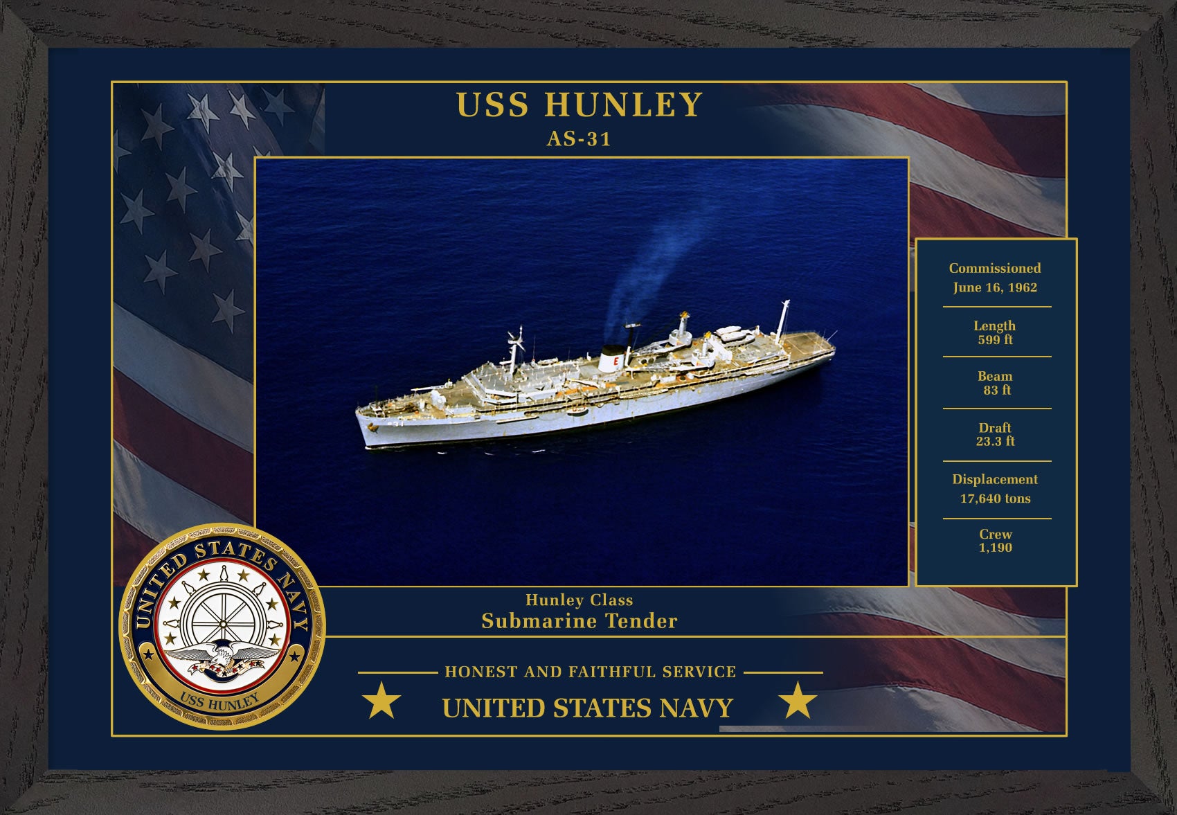 USS Hunley AS-31 Framed Patriotic Photo