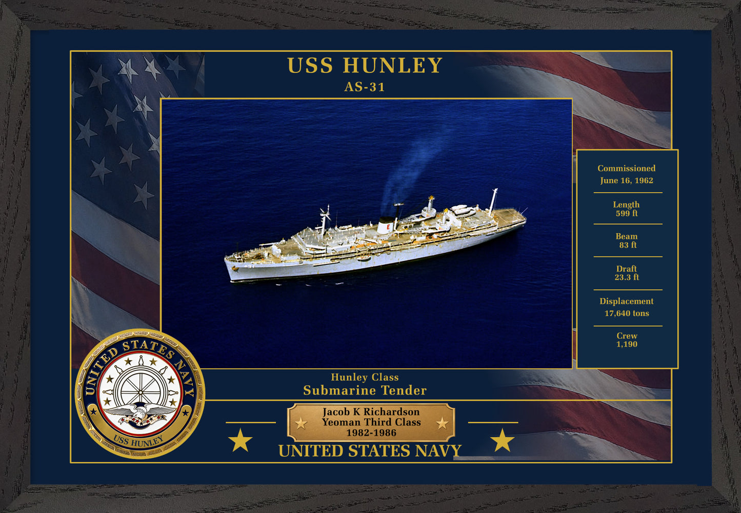 USS Hunley AS-31 Framed Patriotic Photo