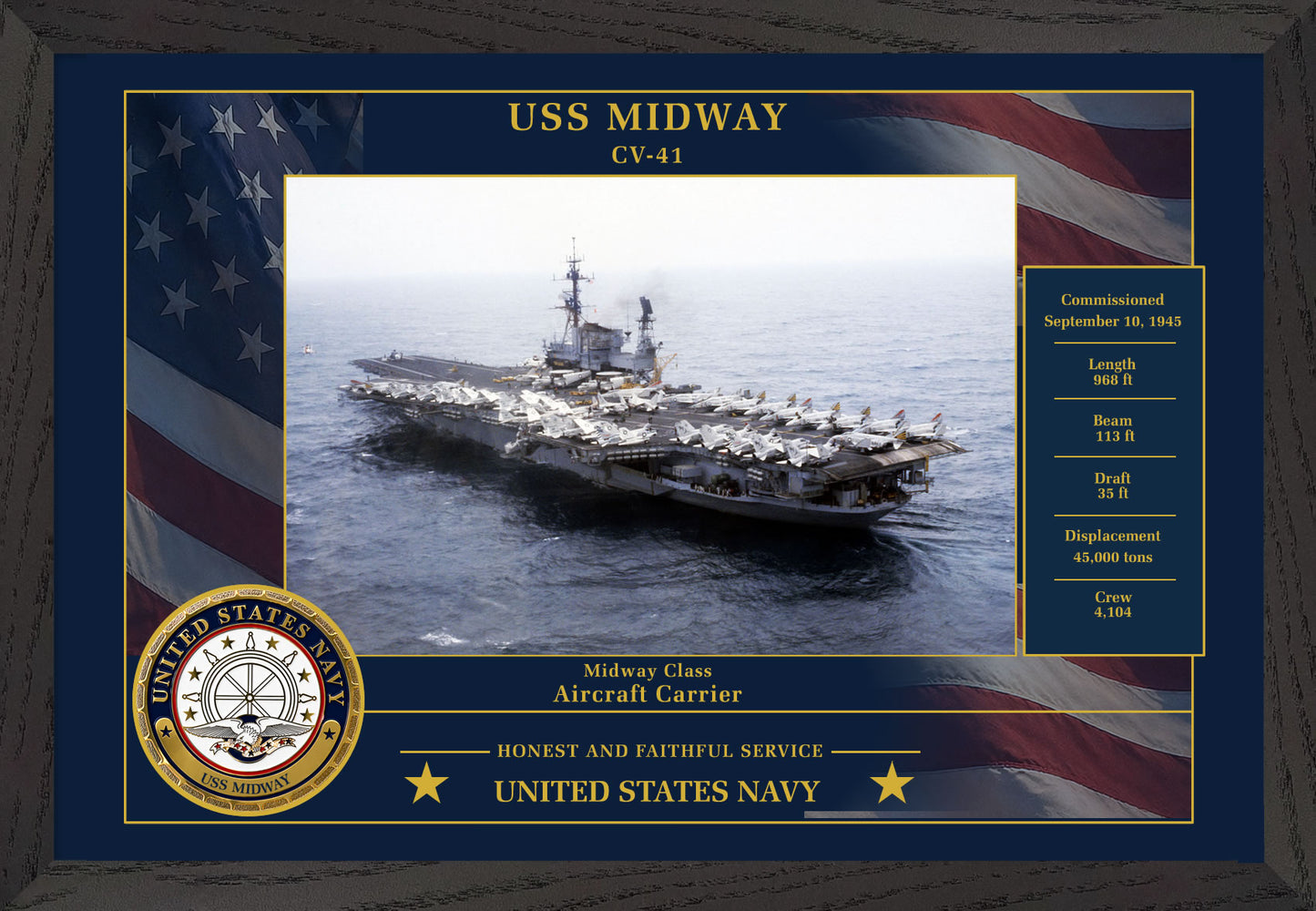 USS Midway CV-41 Framed Patriotic Photo