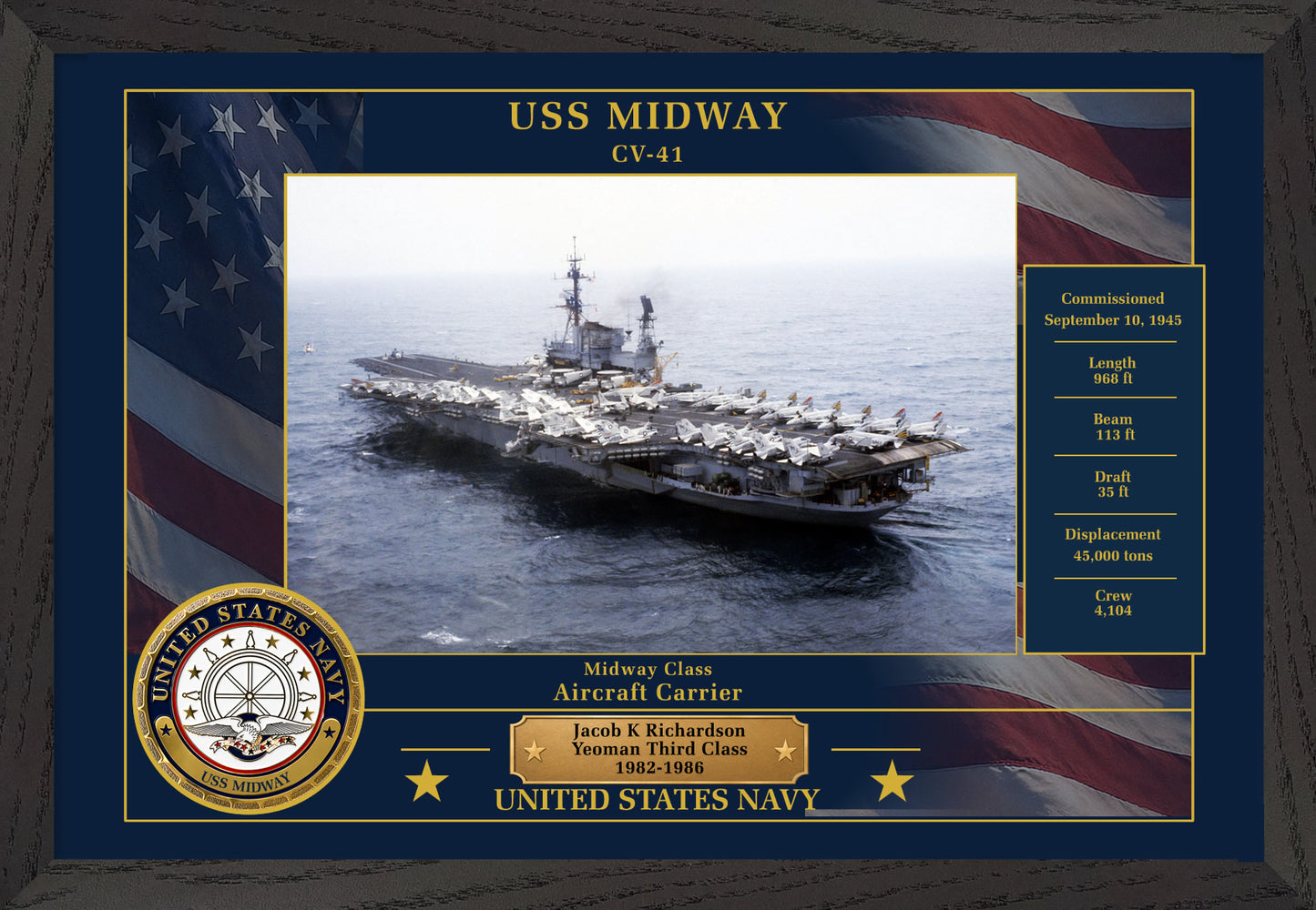 USS Midway CV-41 Framed Patriotic Photo