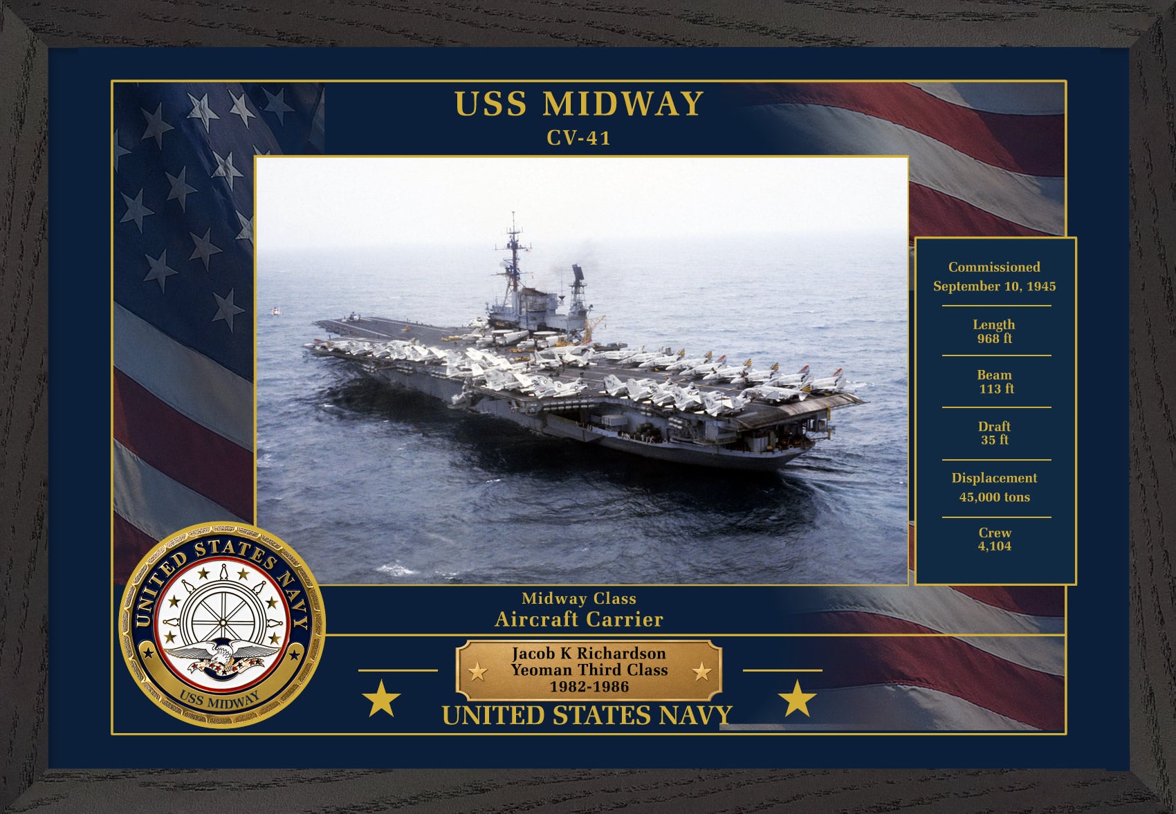 USS Midway CV-41 Framed Patriotic Photo