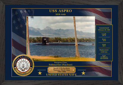 USS Aspro SSN-648 Framed Patriotic Photo