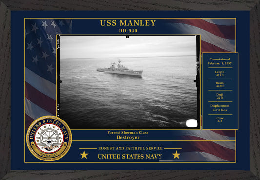 USS Manley DD-940 Framed Patriotic Photo