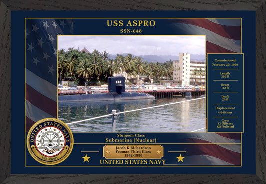 USS Aspro SSN-648 Framed Patriotic Photo