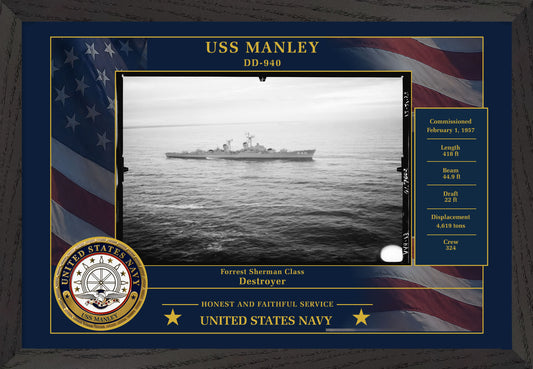 USS Manley DD-940 Framed Patriotic Photo