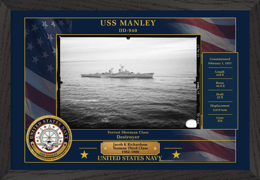USS Manley DD-940 Framed Patriotic Photo